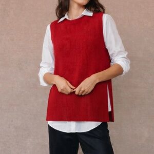 Size Medium J.Crew Red Ribbed Knit Sleeveless Sweater Tank Merino Wool Blend